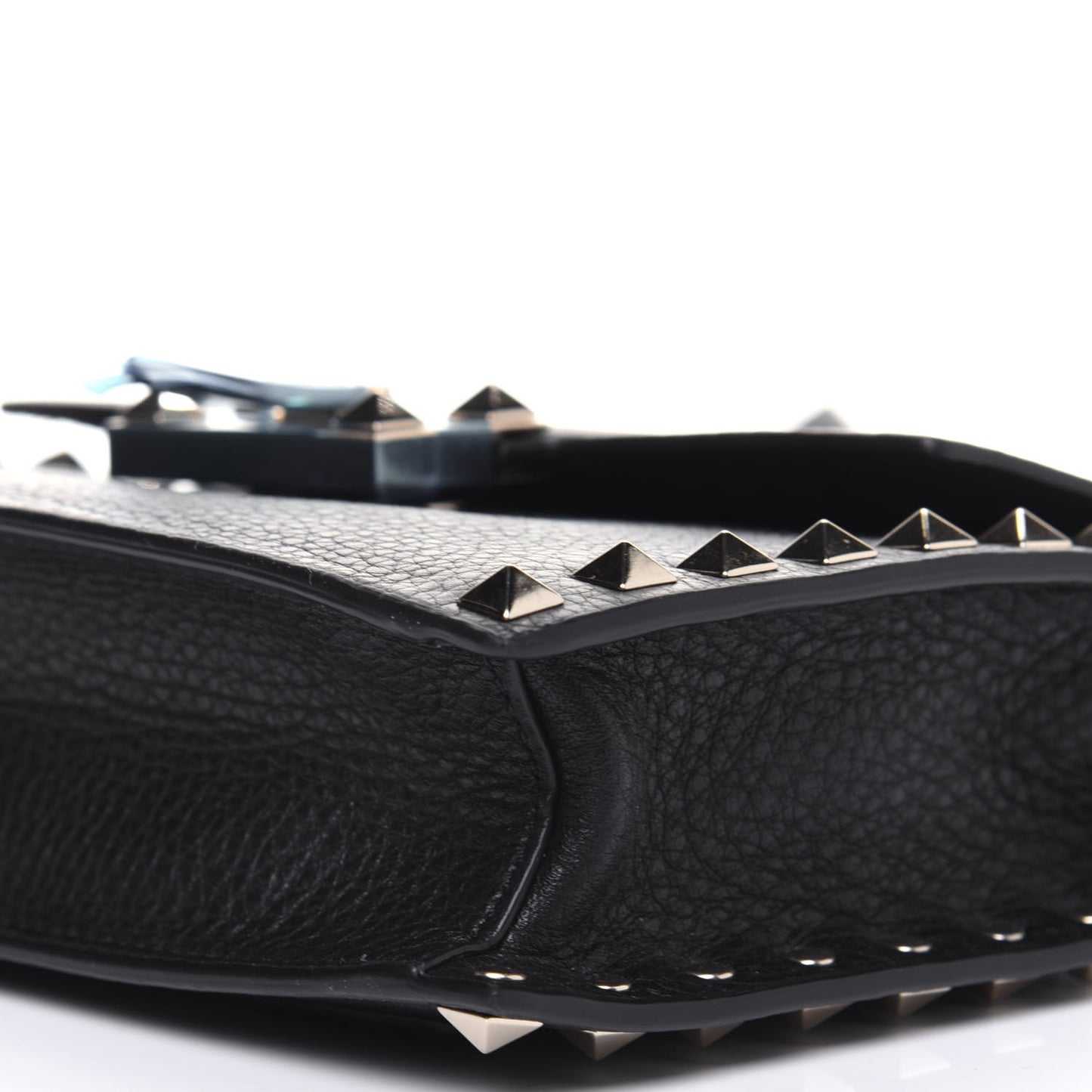 Pebbled Calfskin Small Rockstud Overlay Flap Shoulder Bag Black