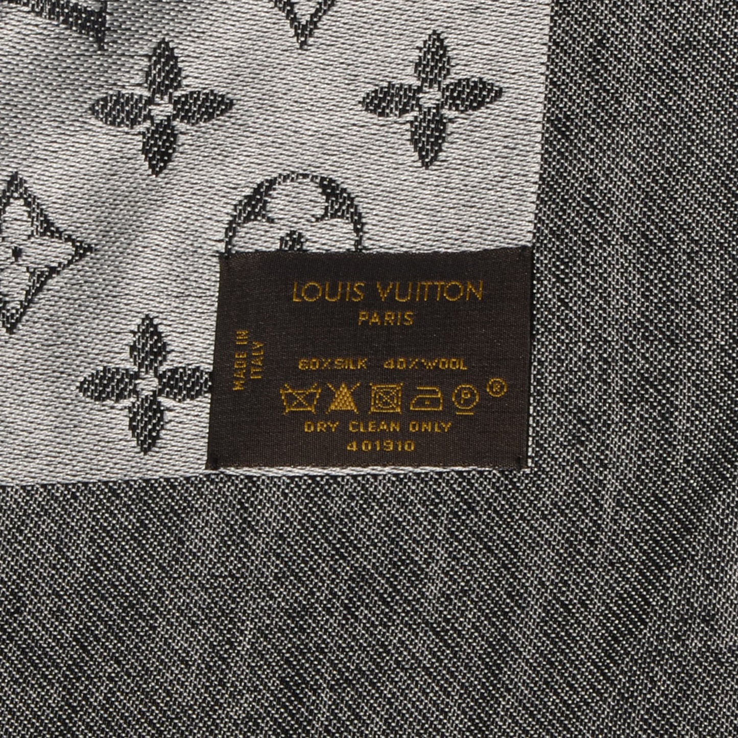Silk Wool Monogram Denim Shawl Black