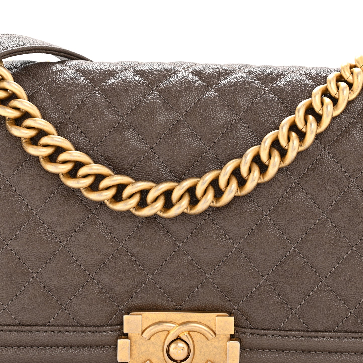 Caviar Quilted Medium Boy Flap Khaki