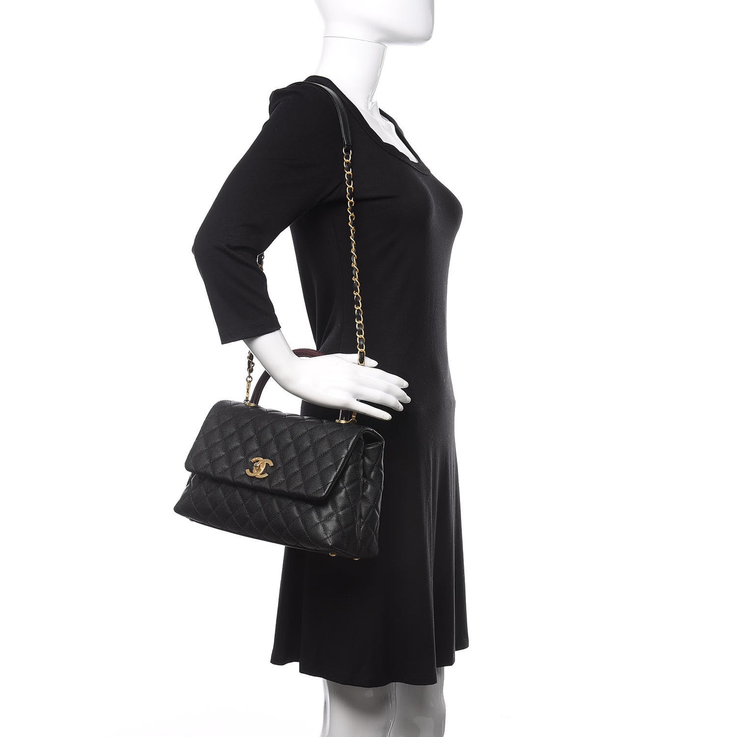Caviar Lizard Quilted Small Coco Handle Flap Black