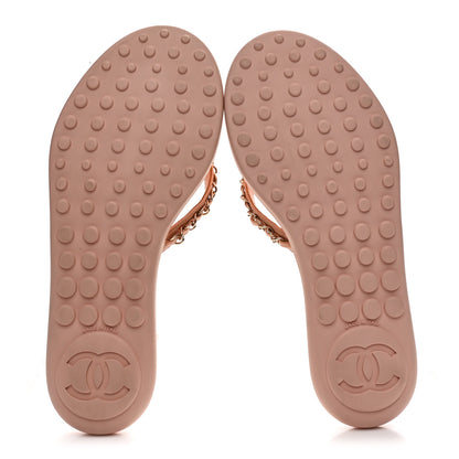 Chanel Lambskin Terry Cloth CC Chain Thong Sandals 37 Pink 6 of 9