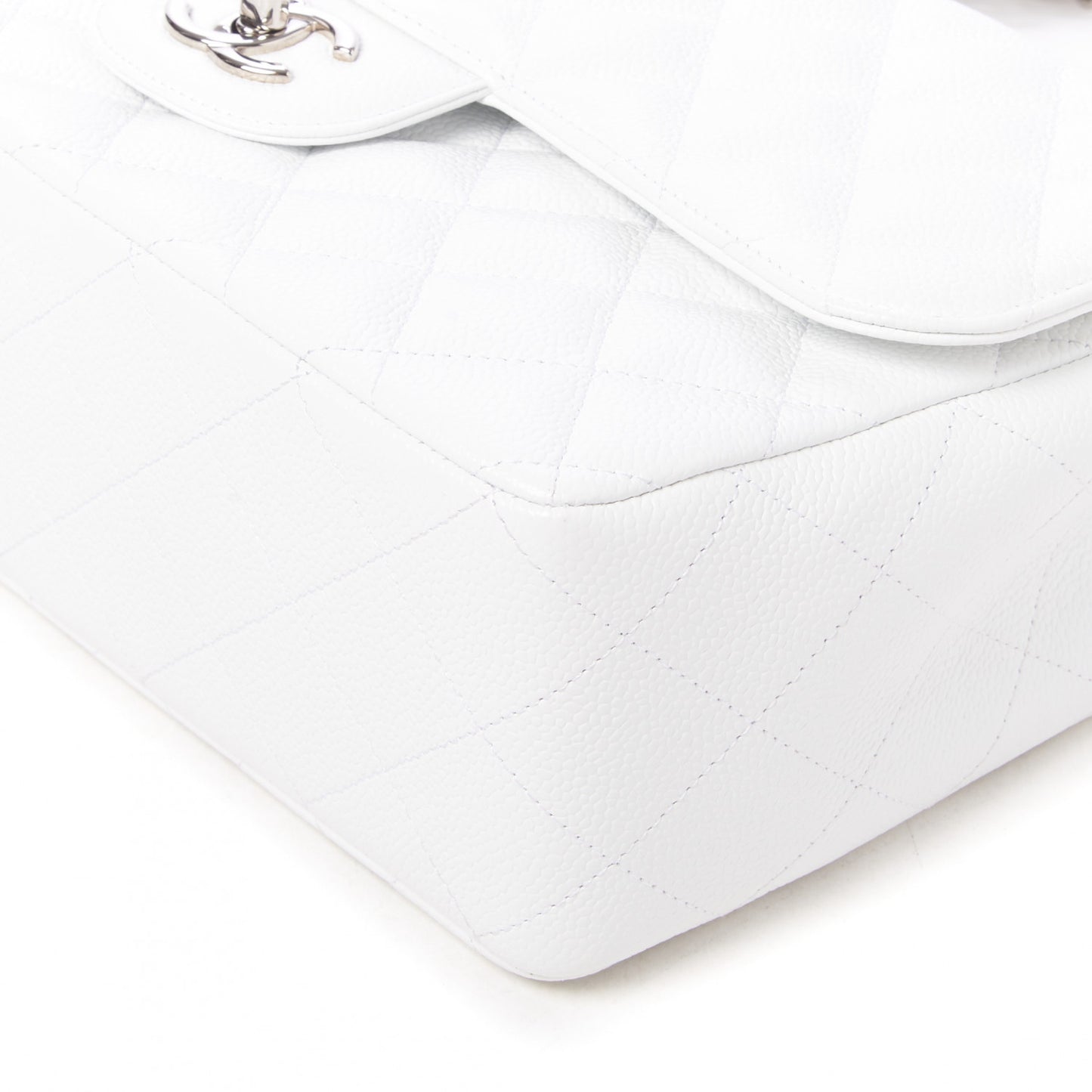 Caviar Quilted Jumbo Double Flap White