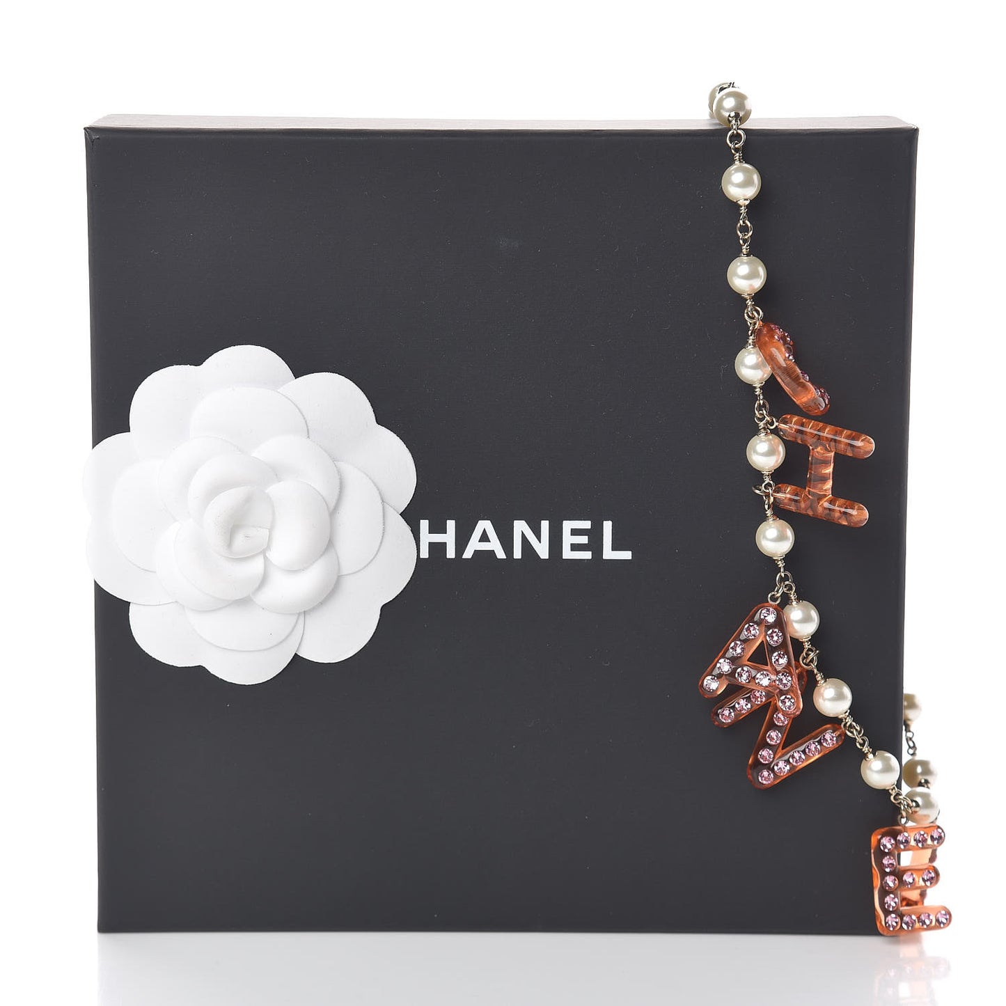 Pearl Resin Crystal Logo Choker Necklace Light Gold Pink