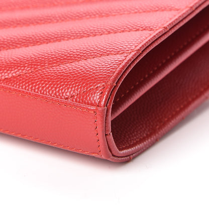 Saint Laurent Grain De Poudre Matelasse Chevron Monogram Chain Wallet New Red 9 of 9