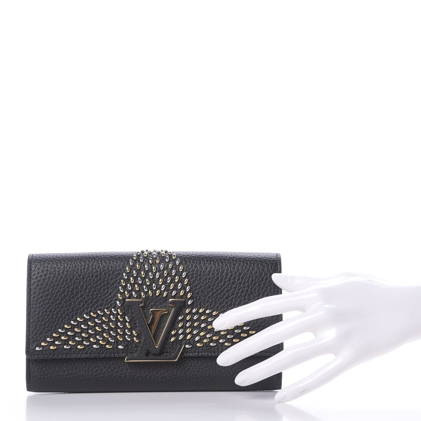 Taurillon Studded Fleur de Lys Capucines Wallet Black