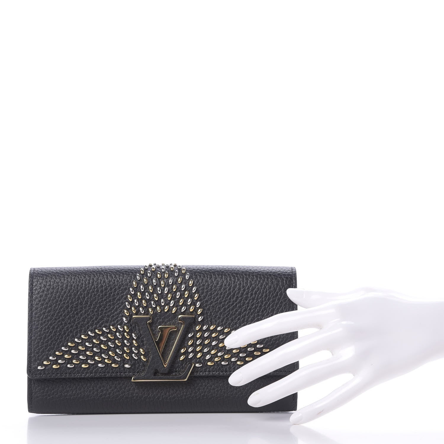 Louis Vuitton Taurillon Studded Fleur de Lys Capucines Wallet Black 2 of 8
