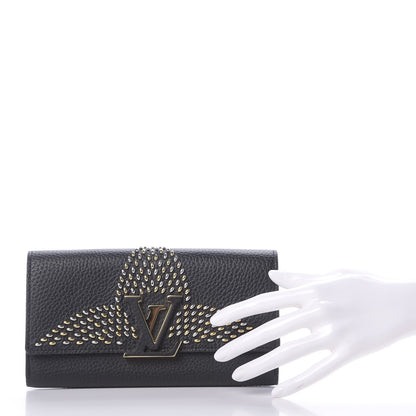 Louis Vuitton Taurillon Studded Fleur de Lys Capucines Wallet Black 2 of 8