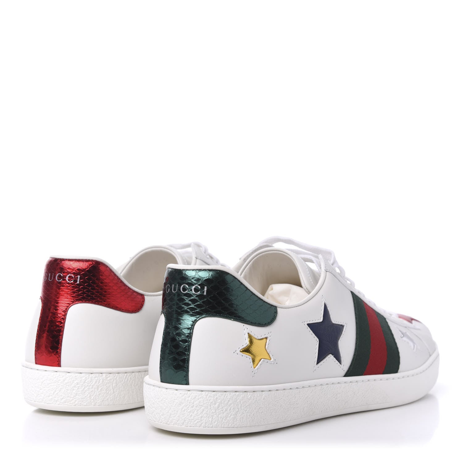 Gucci Calfskin Ayers Web Star Embroidered Mens Ace Sneakers 11 White Multi 4 of 11