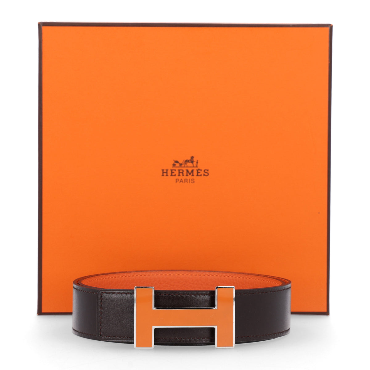 Box Togo 32mm Enamel Quizz H Belt 80 32 Chocolate Orange