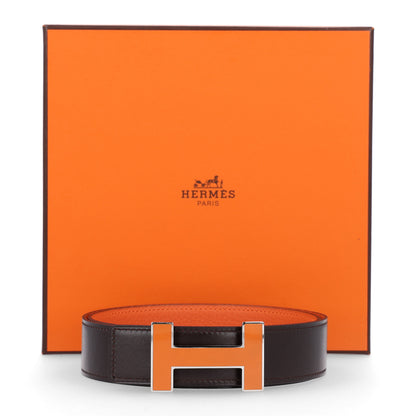 Hermes Box Togo 32mm Enamel Quizz H Belt 80 32 Chocolate Orange 7 of 7