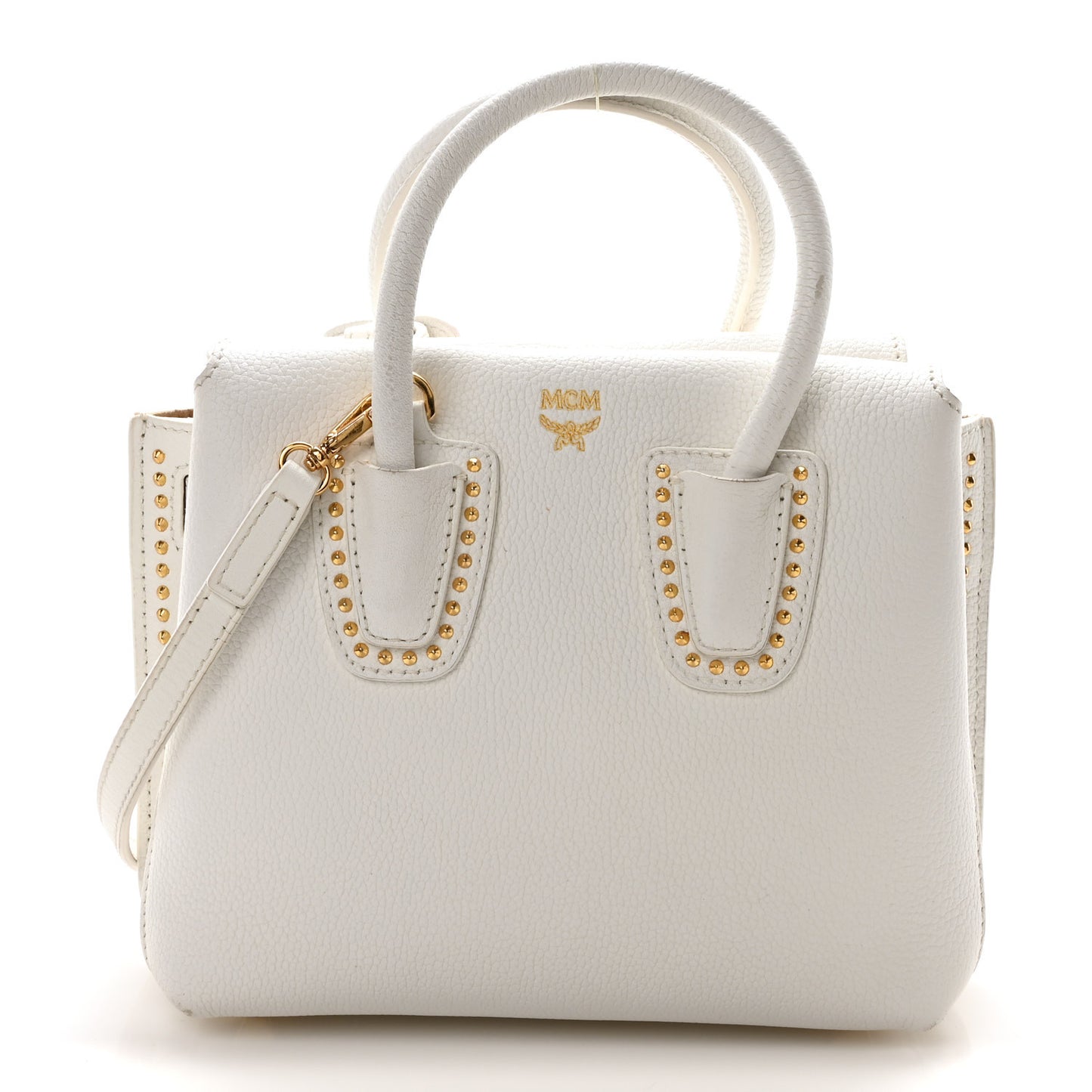 Grained Calfskin Studded Mini Milla Tote White