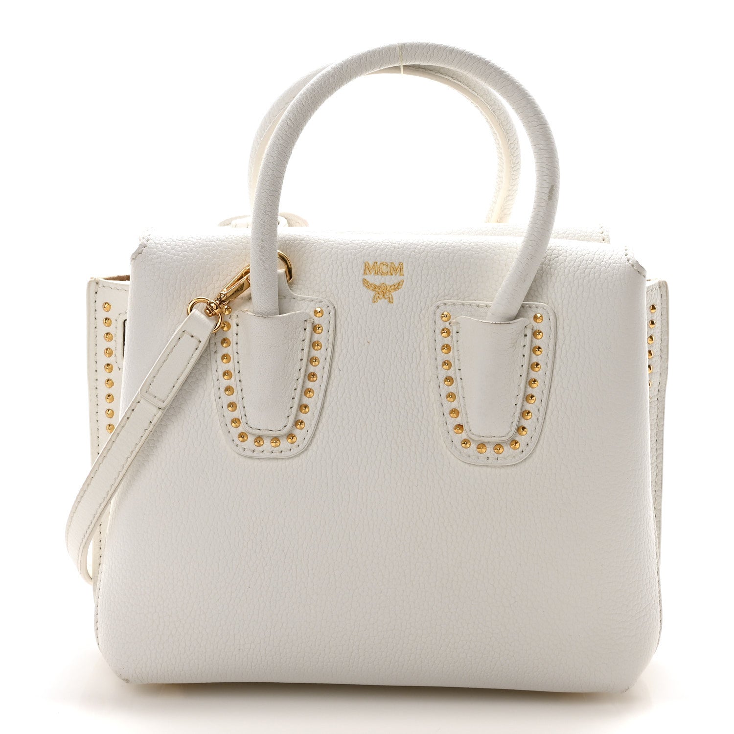 MCM Grained Calfskin Studded Mini Milla Tote White 1 of 10