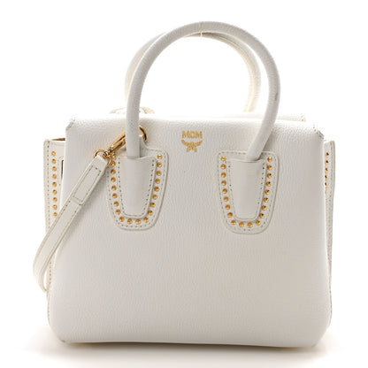 MCM Grained Calfskin Studded Mini Milla Tote White 1 of 10