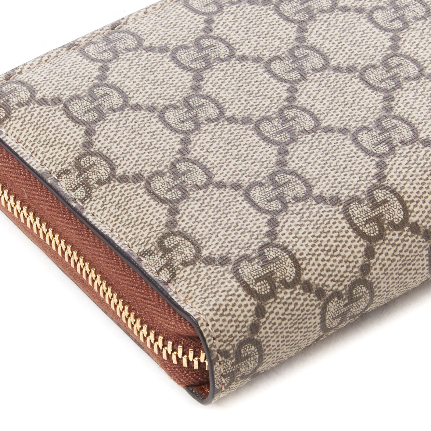 GG Supreme Monogram Cuoio Toscano Zip Around Wallet Beige Ebony Cuir
