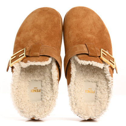 Fendi Suede Shearling Fendi Feel Buckled Clogs 38 Caramel Latte 2 of 8