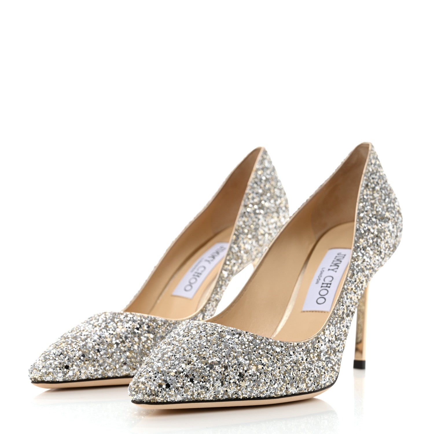 Jimmy Choo Glitter Pointy Toe Romy 85 Pumps 38 Champagne 3 of 8