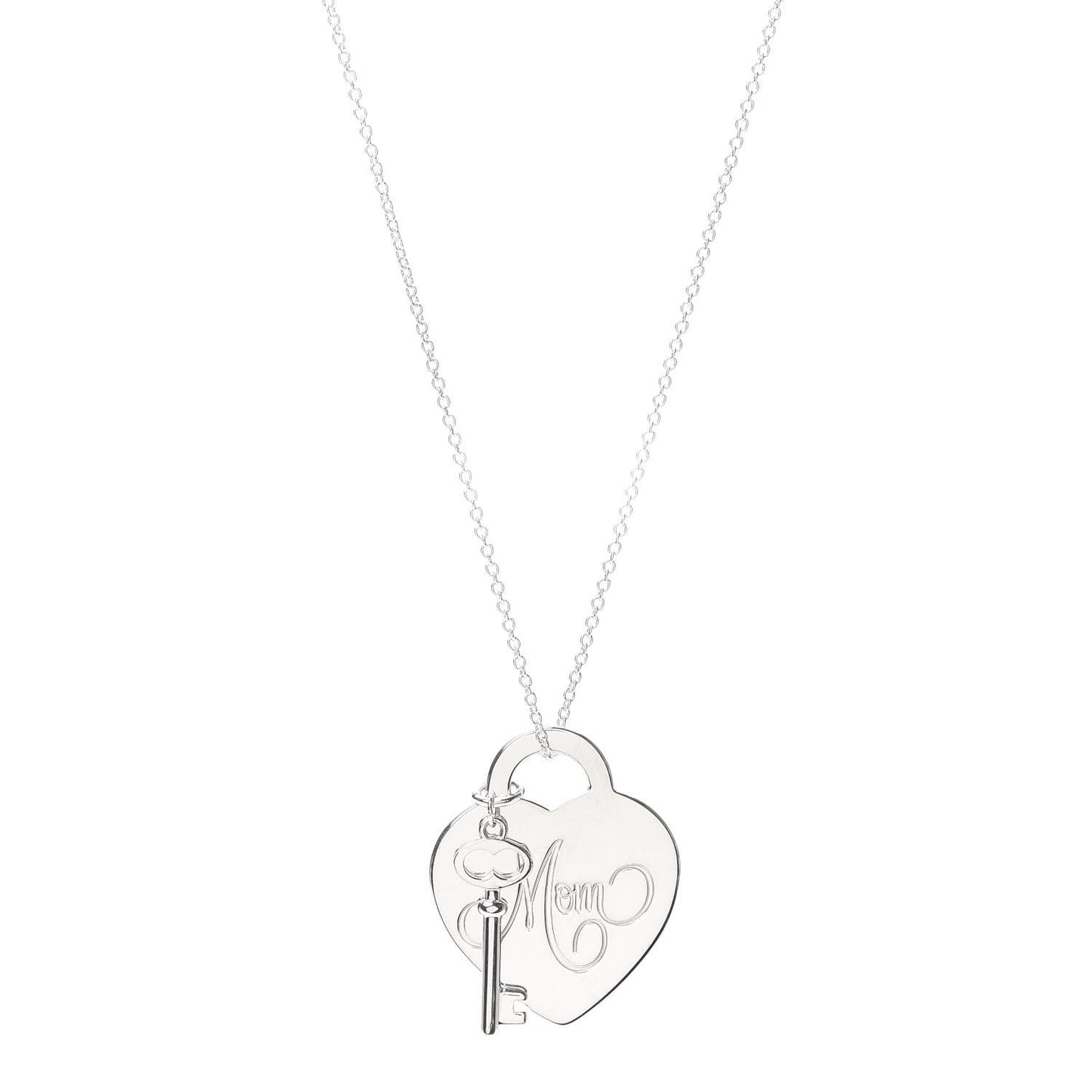 Sterling Silver Mom Heart Tag Key Pendant Necklace
