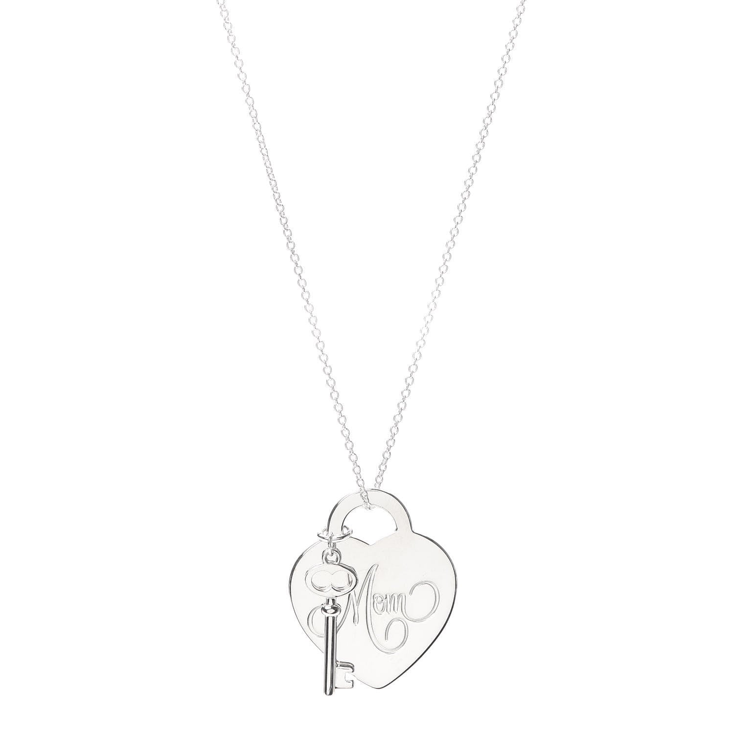 Tiffany Sterling Silver Mom Heart Tag Key Pendant Necklace 1 of 5