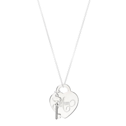 Tiffany Sterling Silver Mom Heart Tag Key Pendant Necklace 1 of 5