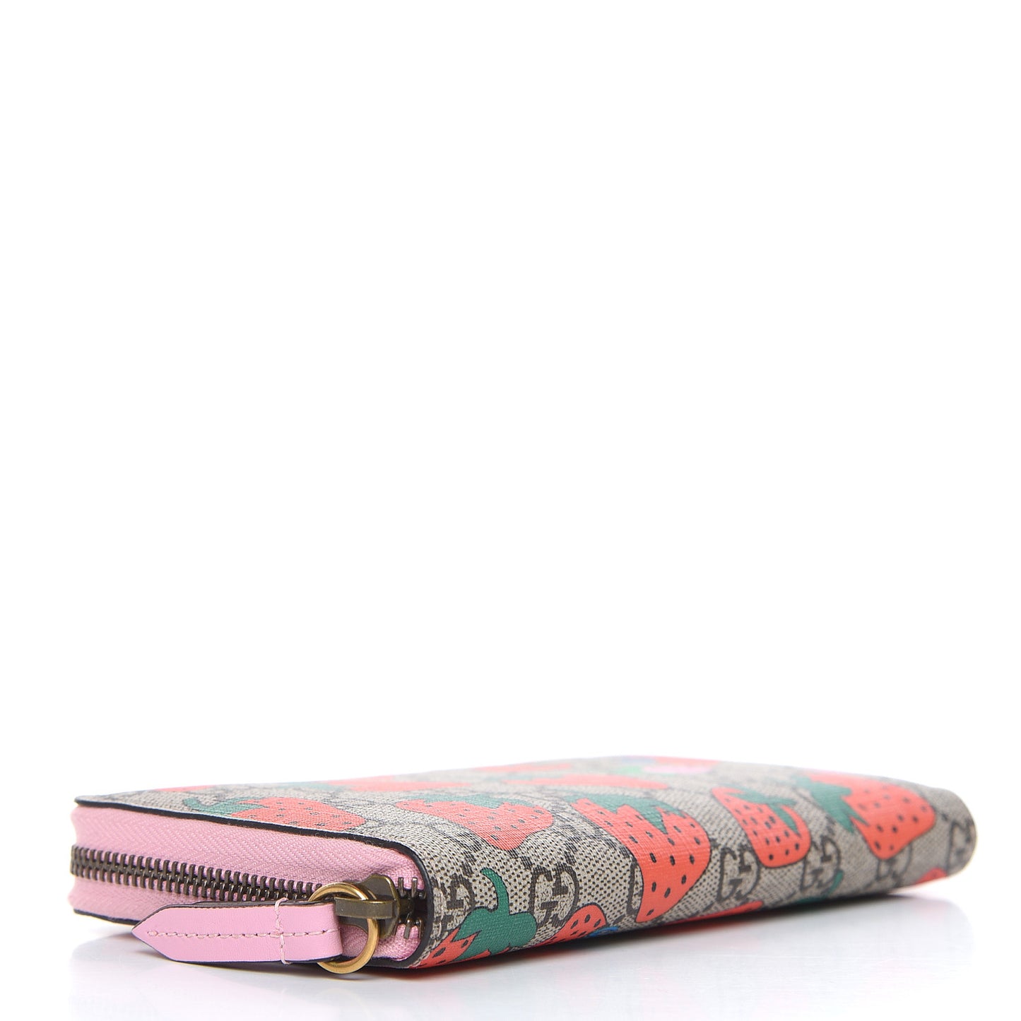 GG Supreme Monogram Strawberry Zip Around Wallet Light Pink