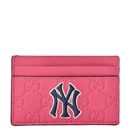 Gucci X MLB Guccissima Signature NY Yankees Embroidered Card Holder Box Pink Blue Ivory 1 of 8