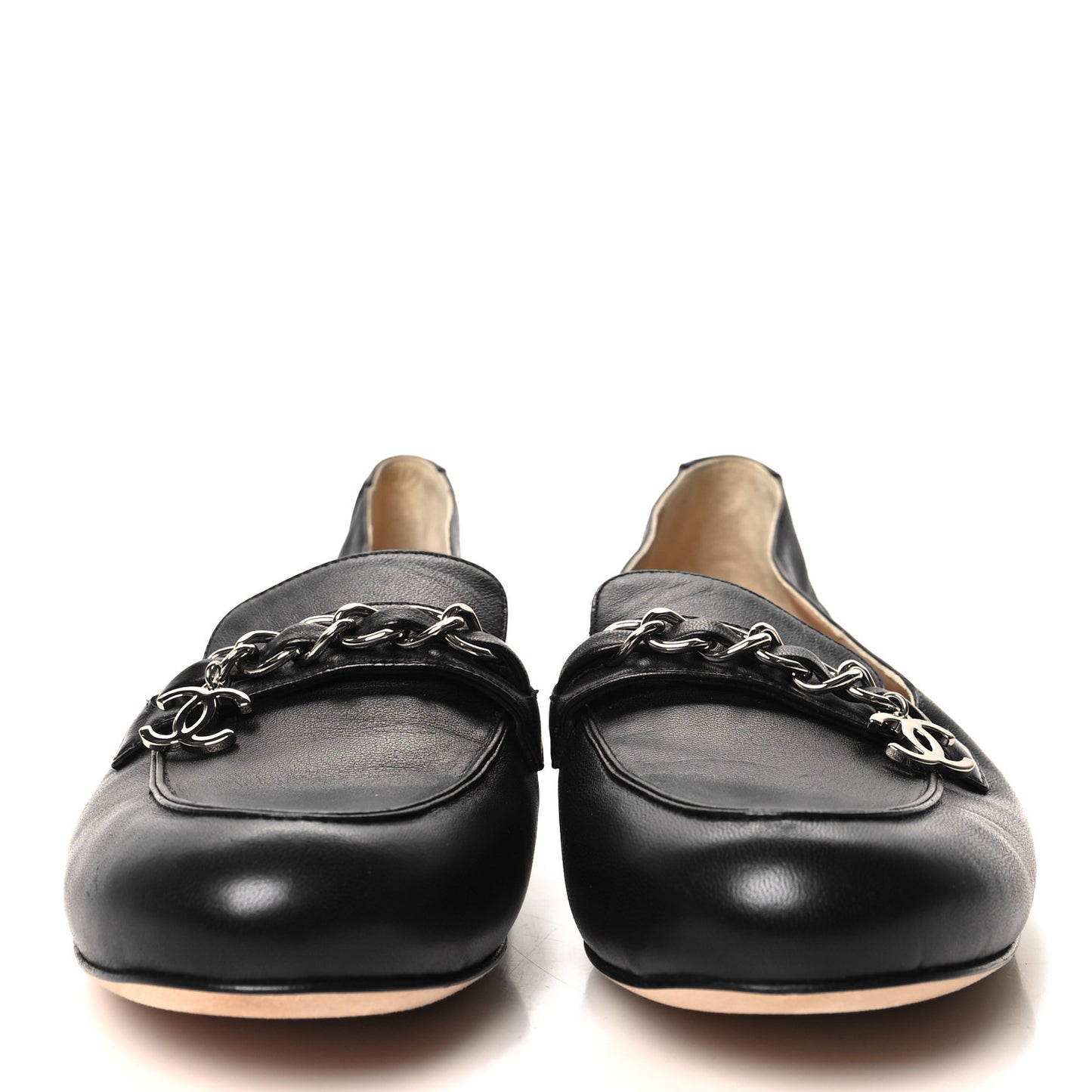 Lambskin CC Chain Mocassin Loafers 39 Black