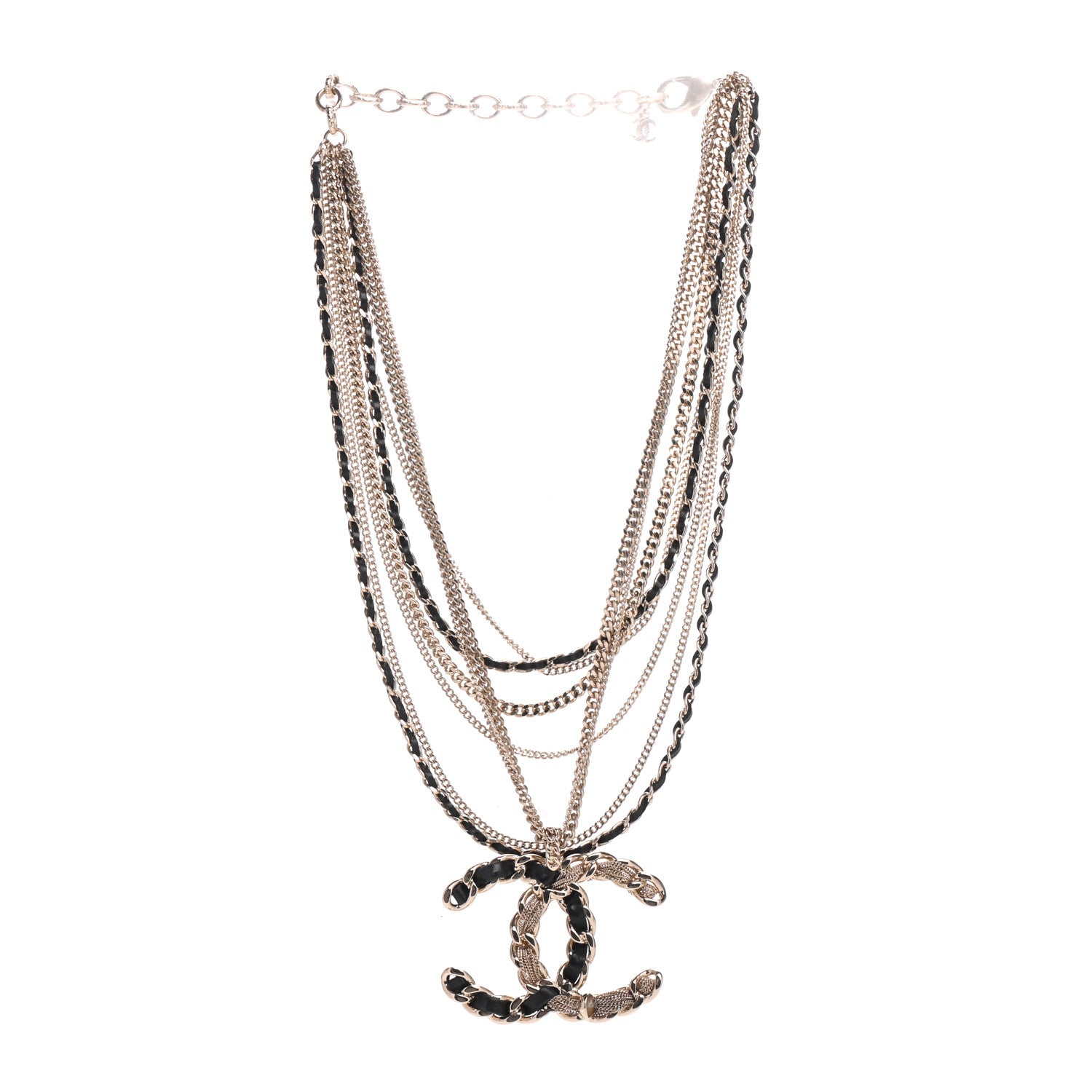Chanel Pearl Lambskin Chain CC Multi Strand Necklace Gold Black 3 of 5