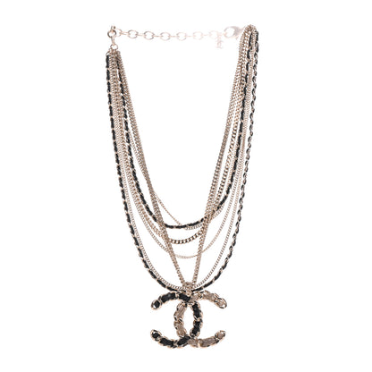 Chanel Pearl Lambskin Chain CC Multi Strand Necklace Gold Black 3 of 5