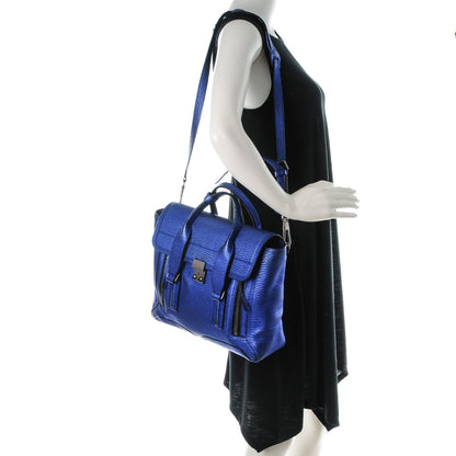 3.1 Phillip Lim 3.1 Metallic Textured Calfskin Medium Pashli Satchel Electric Blue 2 of 8