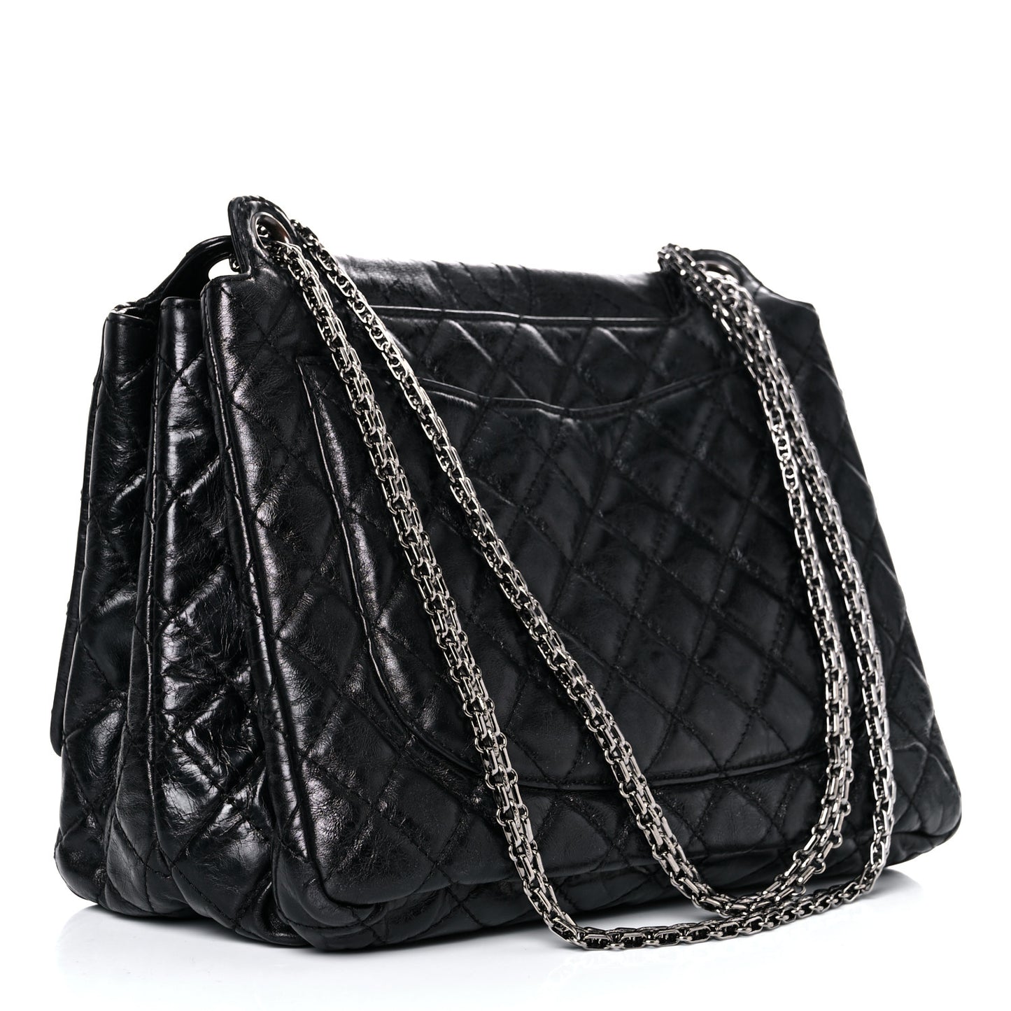 Metallic Aged Calfskin Quilted Reissue 2.55 Accordion Flap Black