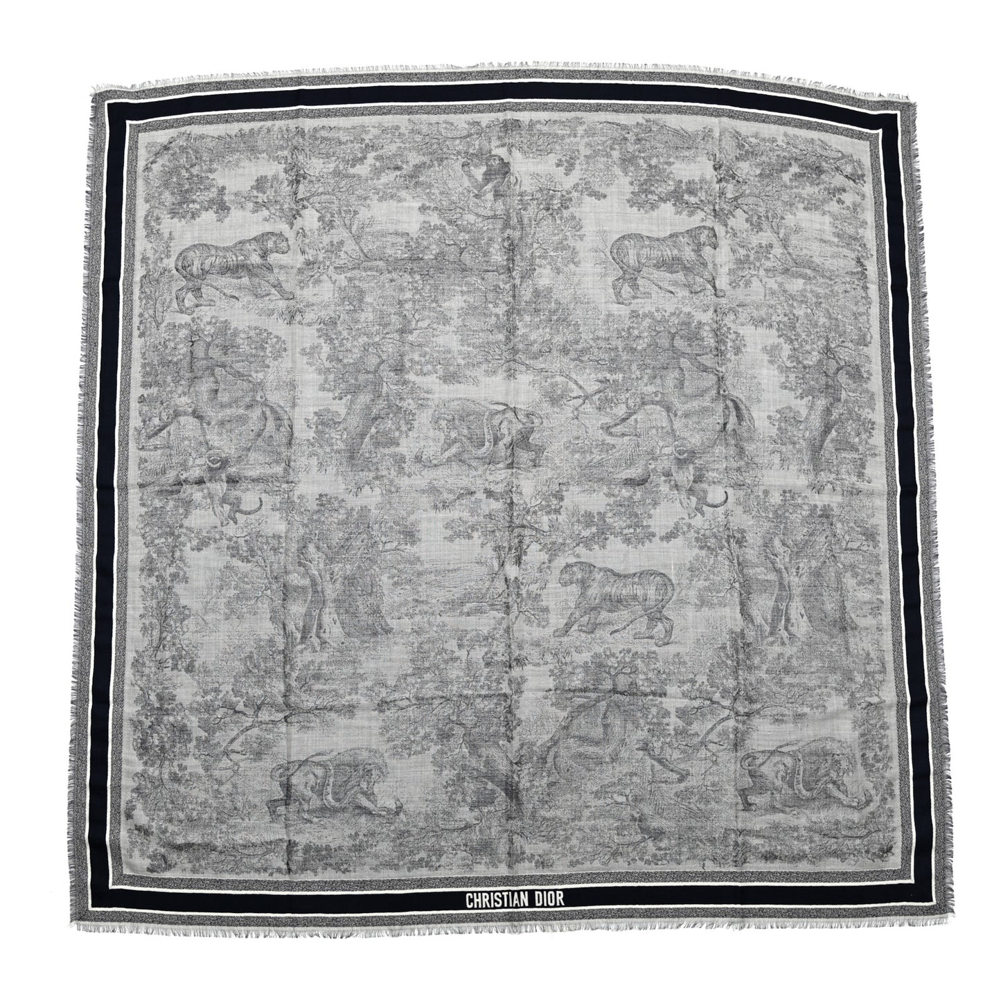 Cashmere Toile De Jouy Poncho Grey