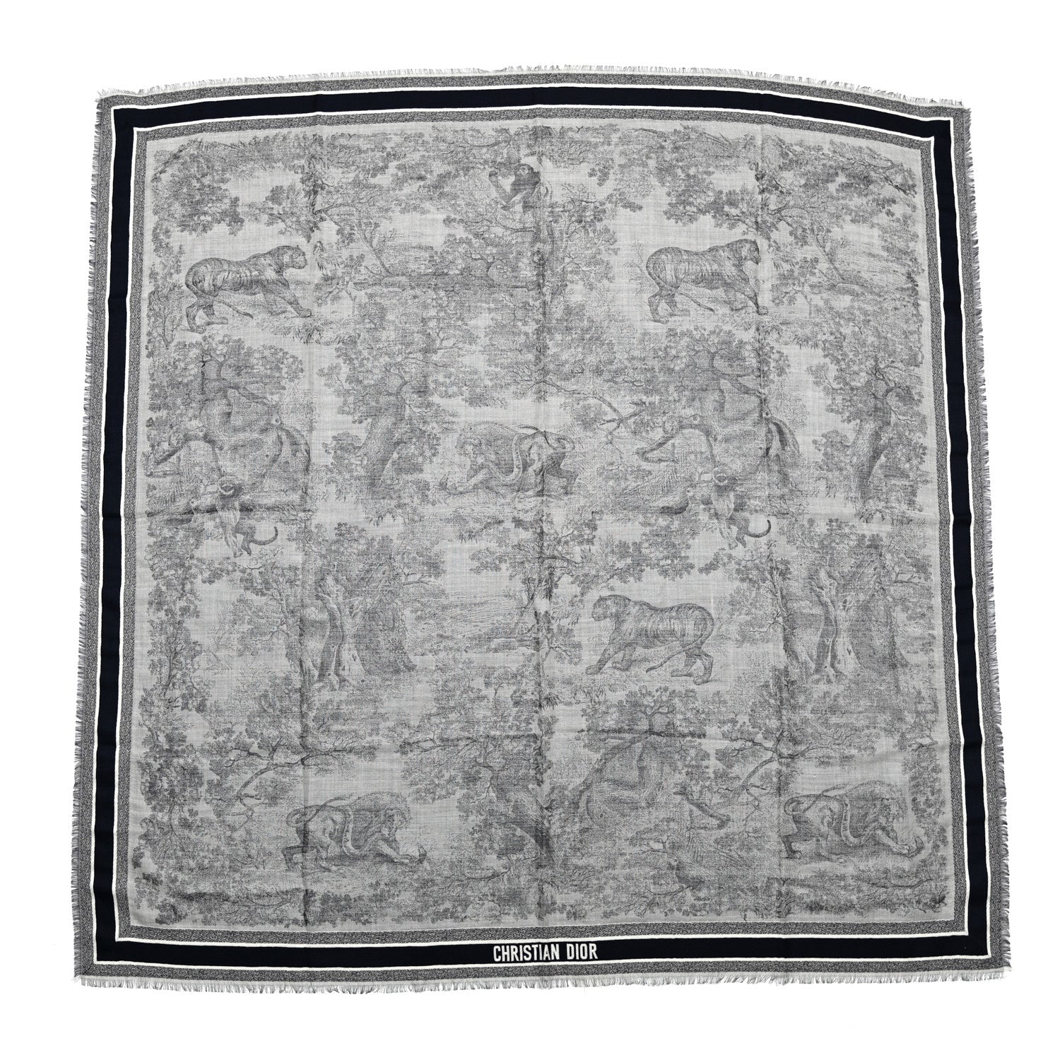 Christian Dior Cashmere Toile De Jouy Poncho Grey 1 of 5