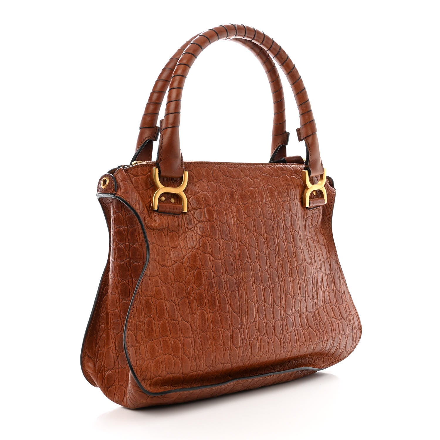 Chloe Calfskin Crocodile Embossed Medium Marcie Satchel Mahogany 3 of 10