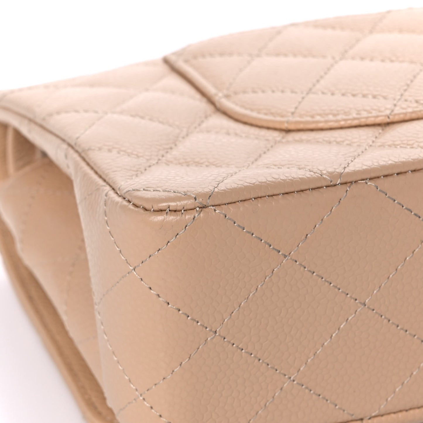Caviar Quilted Medium Double Flap Light Beige