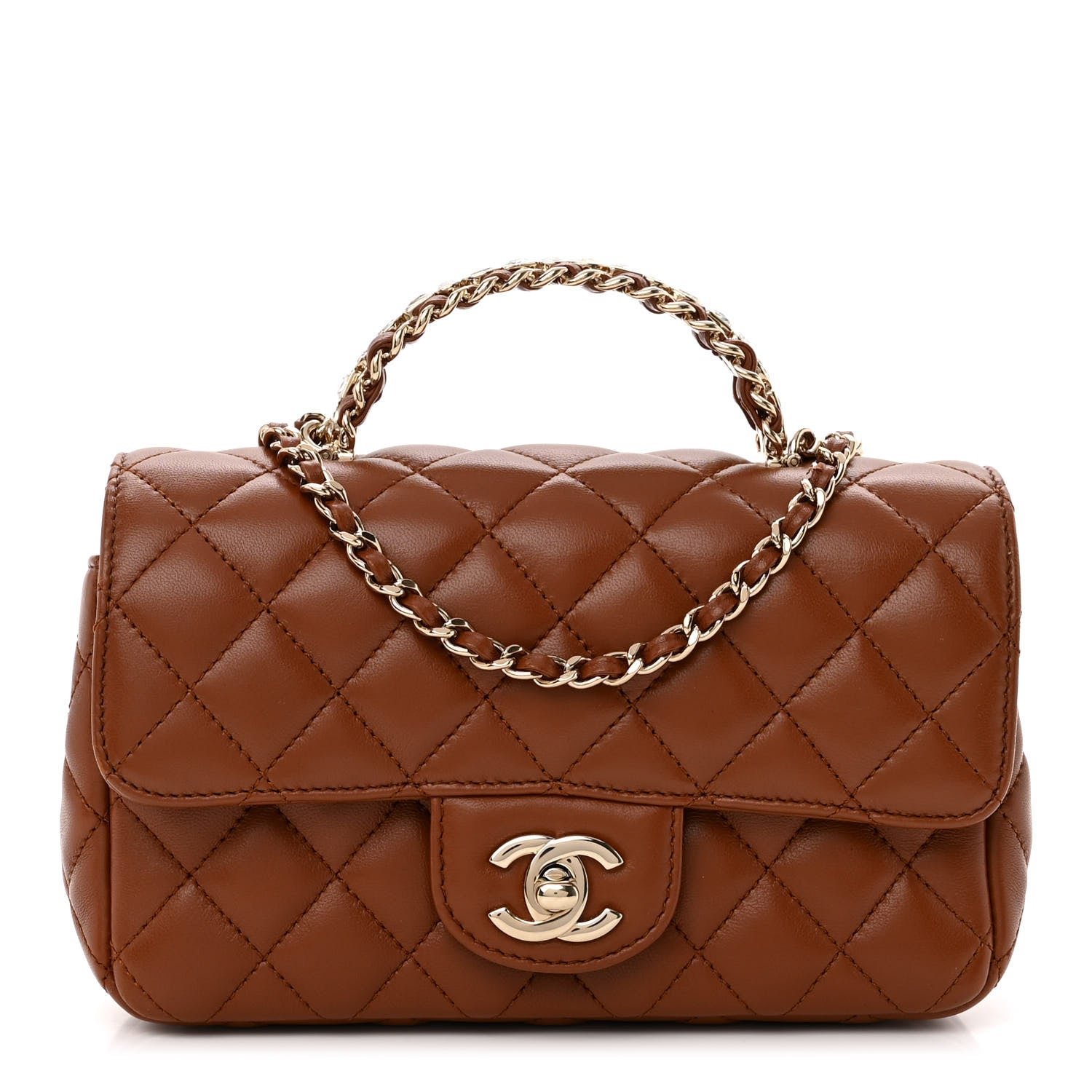 Chanel Lambskin Quilted Crystal Top Handle Rectangular Flap Brown 1 of 12