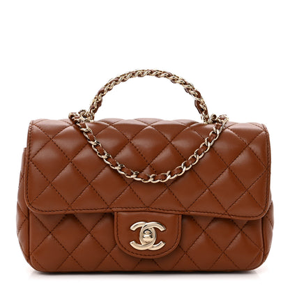 Chanel Lambskin Quilted Crystal Top Handle Rectangular Flap Brown 1 of 12