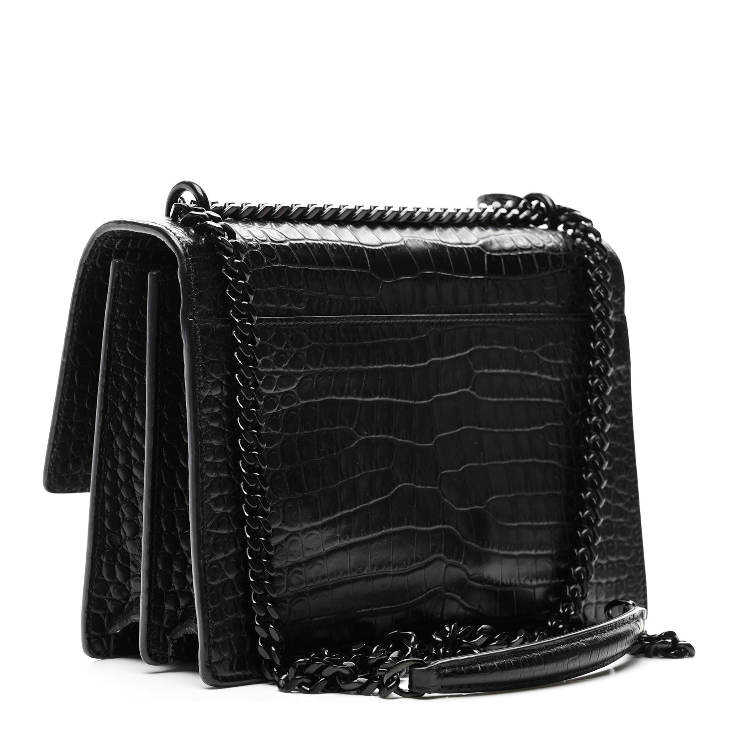 Saint Laurent Calfskin Crocodile Embossed Medium Monochrome Monogram Sunset Black 3 of 11