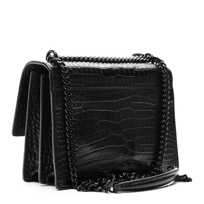 Saint Laurent Calfskin Crocodile Embossed Medium Monochrome Monogram Sunset Black 3 of 11