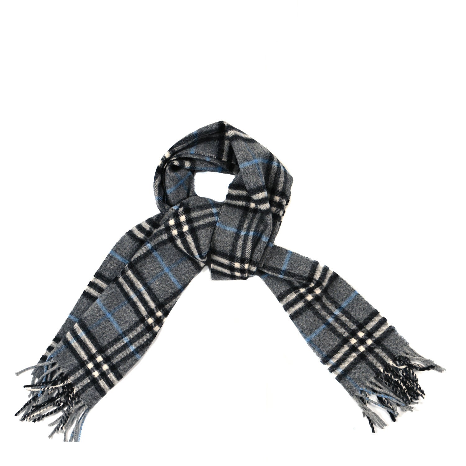 Burberry Cashmere Classic Check Fringe Scarf Grey 1 of 3