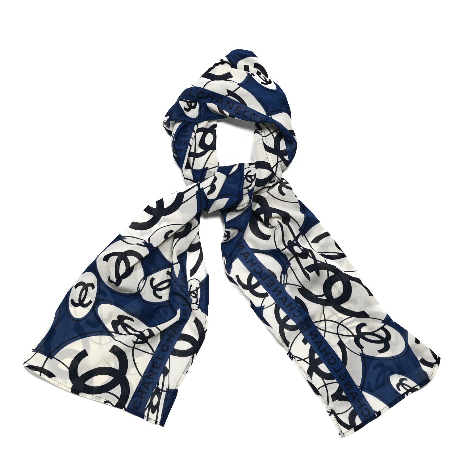 Chanel Silk CC Square Scarf White Blue 1 of 4