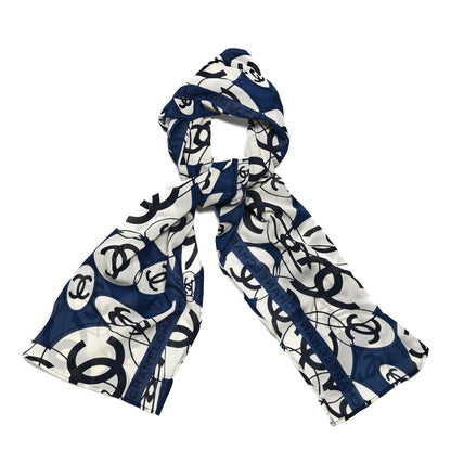 Chanel Silk CC Square Scarf White Blue 1 of 4
