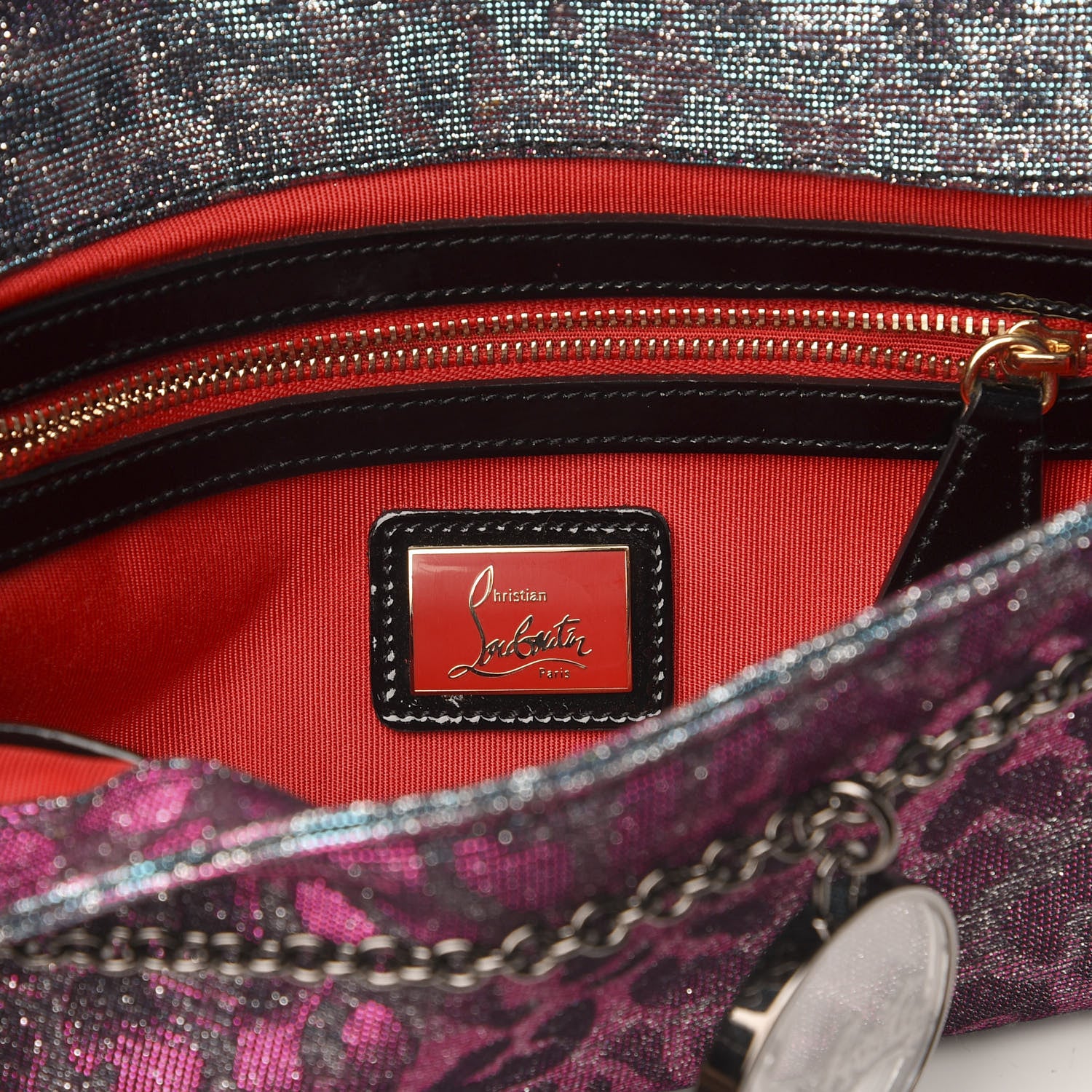 Christian Louboutin Lame Leopard Riviera Clutch Turquoise Violet 6 of 9