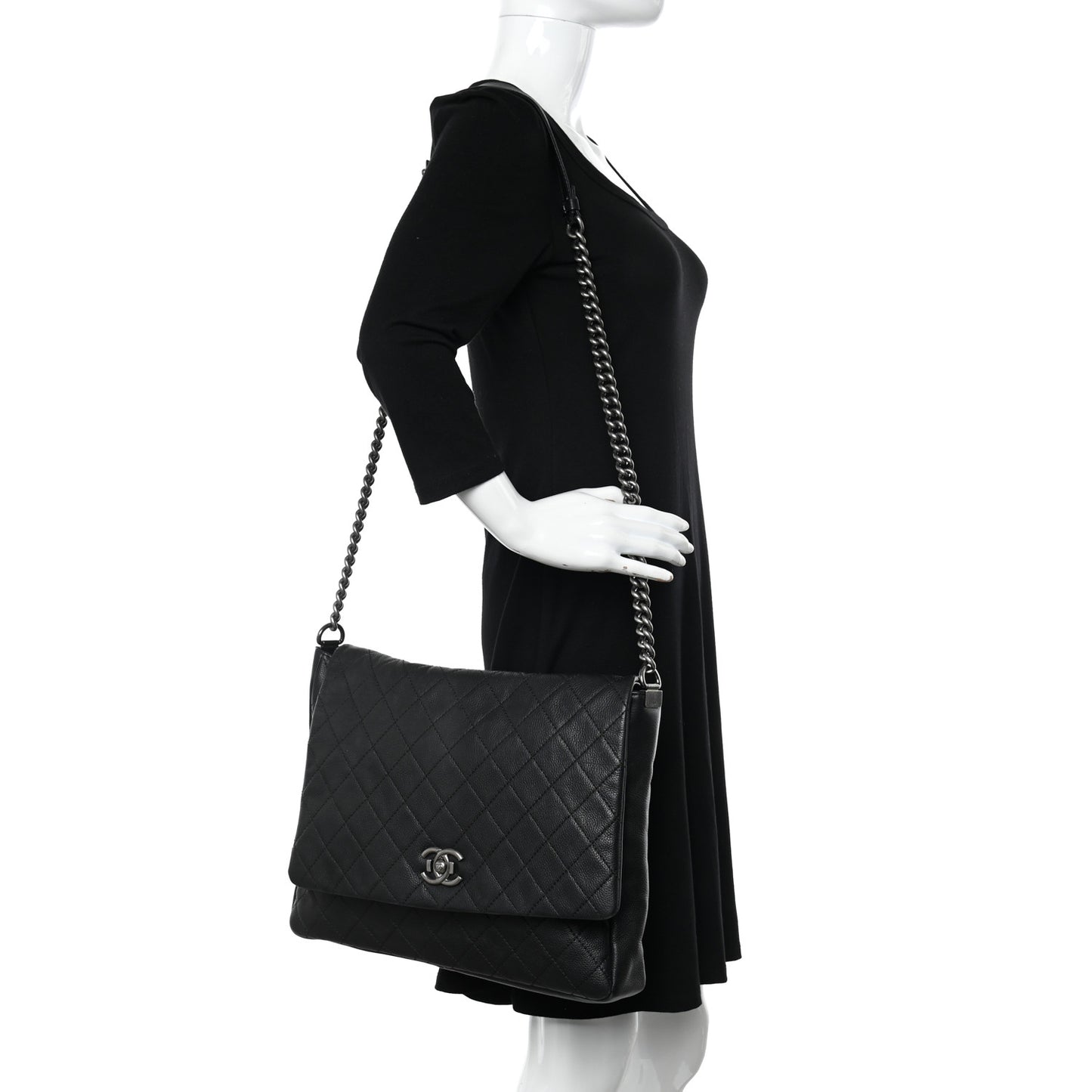 Calfskin Quilted Couture Messenger Black