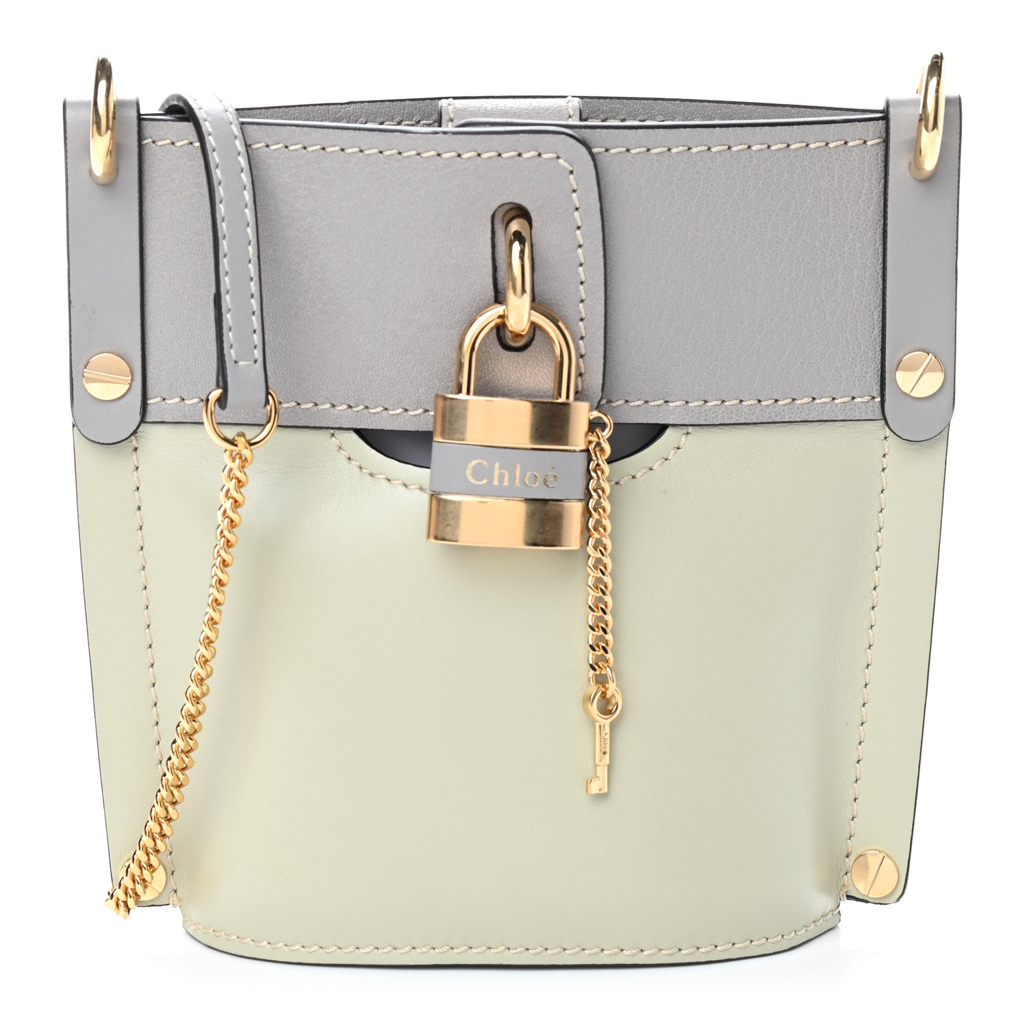Chloe Shiny Calfskin Goatskin Mini Aby Bi-Color Bucket Light Eucalyptus 1 of 10