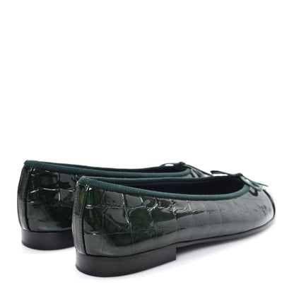 Chanel Crocodile Embossed Patent Calfskin Ballet Flats 36.5 Dark Green Black 5 of 10