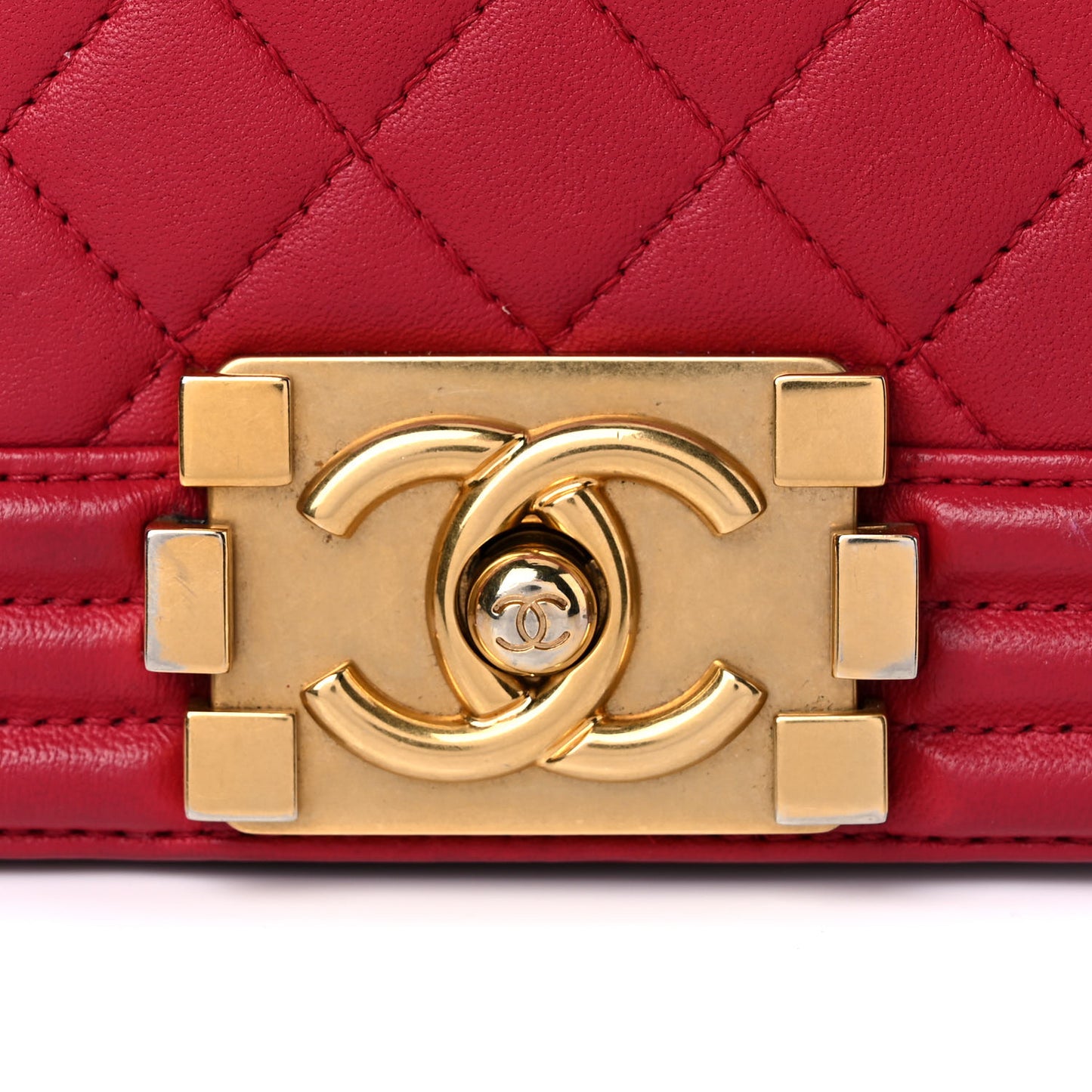 Calfskin Quilted Small Boy Flap Red