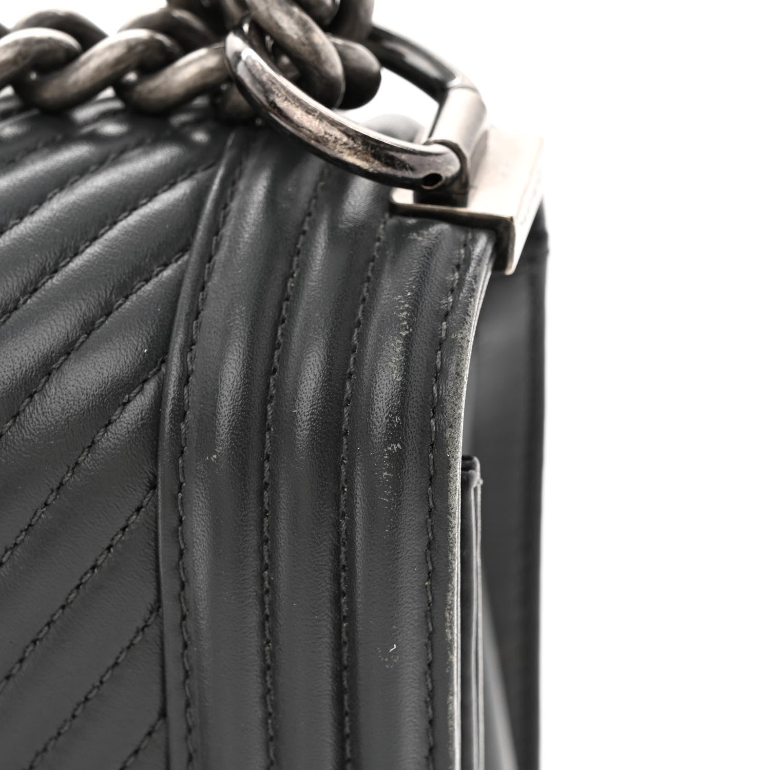Chanel Calfskin Chevron Quilted New Medium Boy Flap Dark Grey 12 of 15