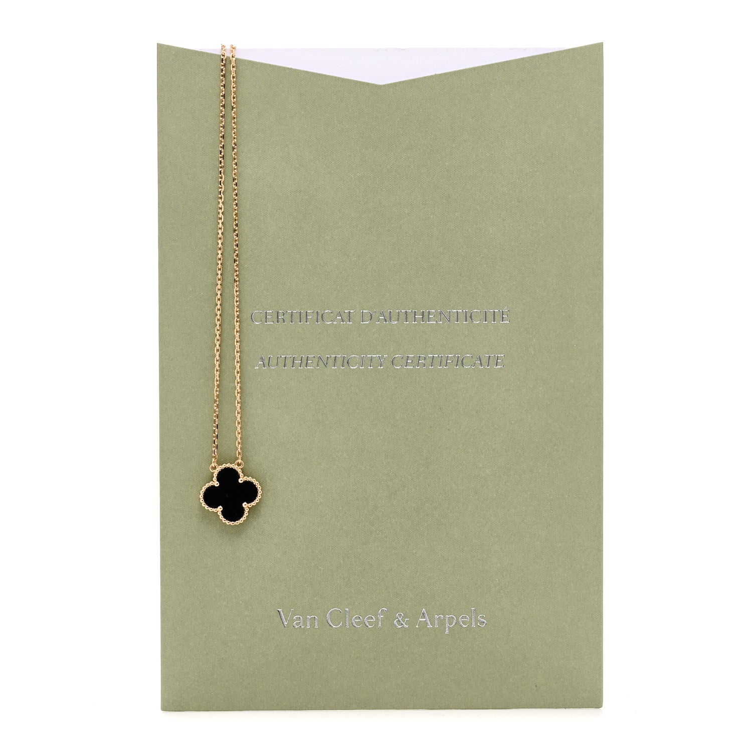 Van Cleef & Arpels 18K Yellow Gold Black Onyx Vintage Alhambra Pendant Necklace 6 of 6