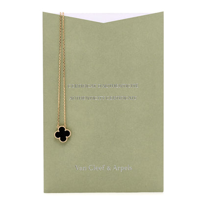 Van Cleef & Arpels 18K Yellow Gold Black Onyx Vintage Alhambra Pendant Necklace 6 of 6