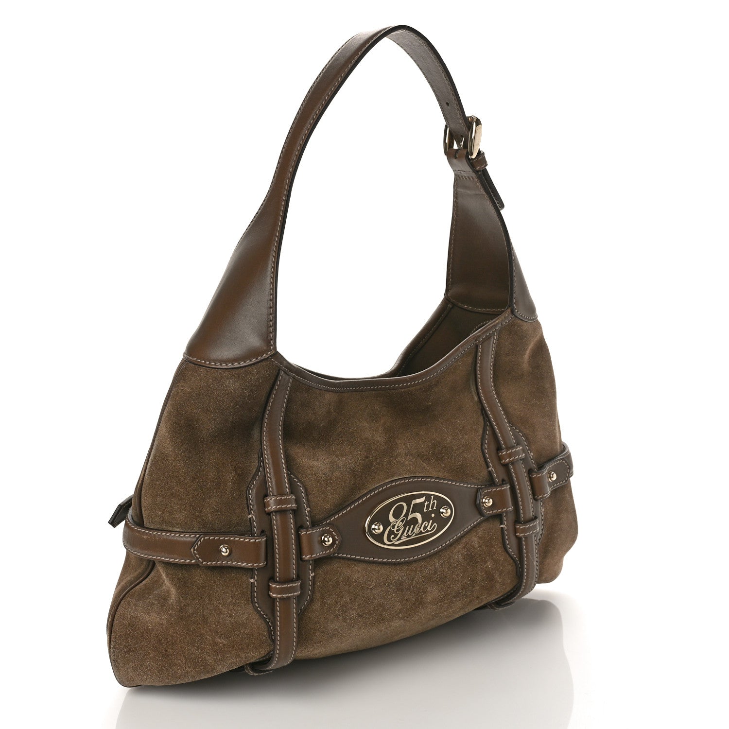 Gucci Suede Calfskin Large Horsebit 85th Anniversary Hobo Brown 2 of 9